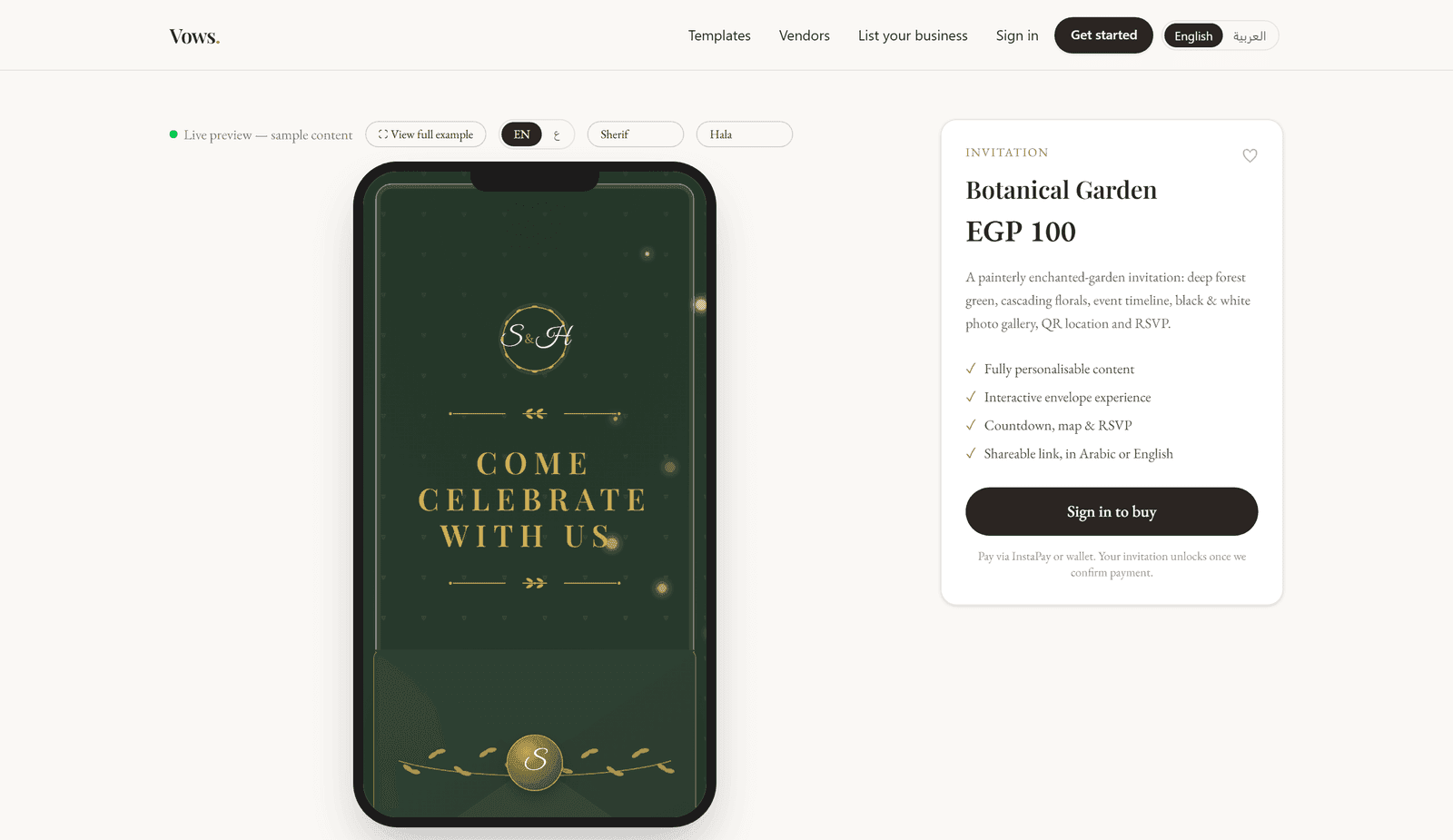 Vows — bilingual wedding invitations and vendor marketplace — image 1 of 3